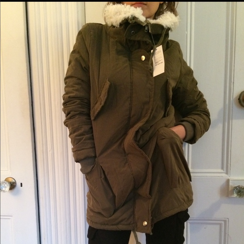 high neck army green Zanzea parka